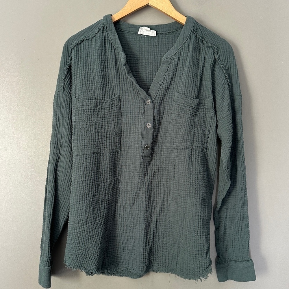 Heyson distressed waffle knit long sleeve Henley